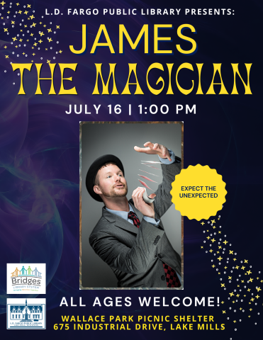 James the Magician July 16 at 1:00 PM. Wallace Park.